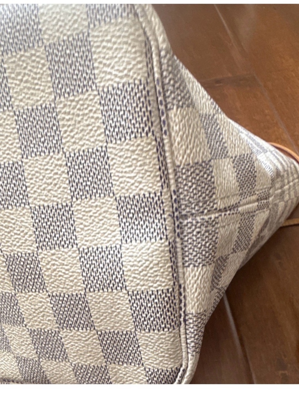 Louis Vuitton Damier Azur Neverfull Tote Beige Leather Authentic - Picture 7 of 15
